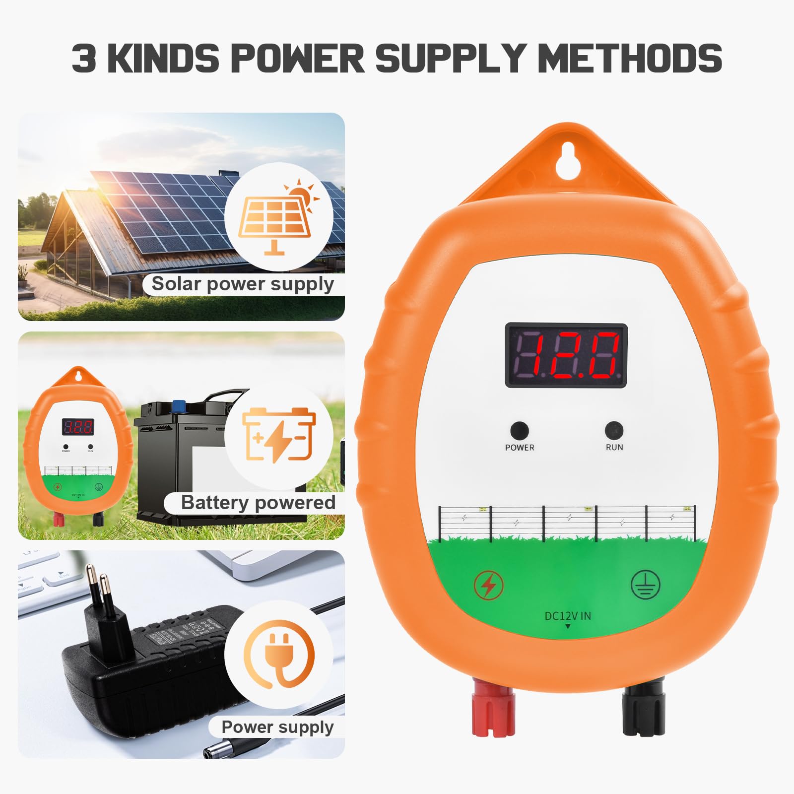 Recinzione Elettrica Kit 10 km 1 Elettrificatore 200 m Filo 2,2 mm² Custodia Impermeabile