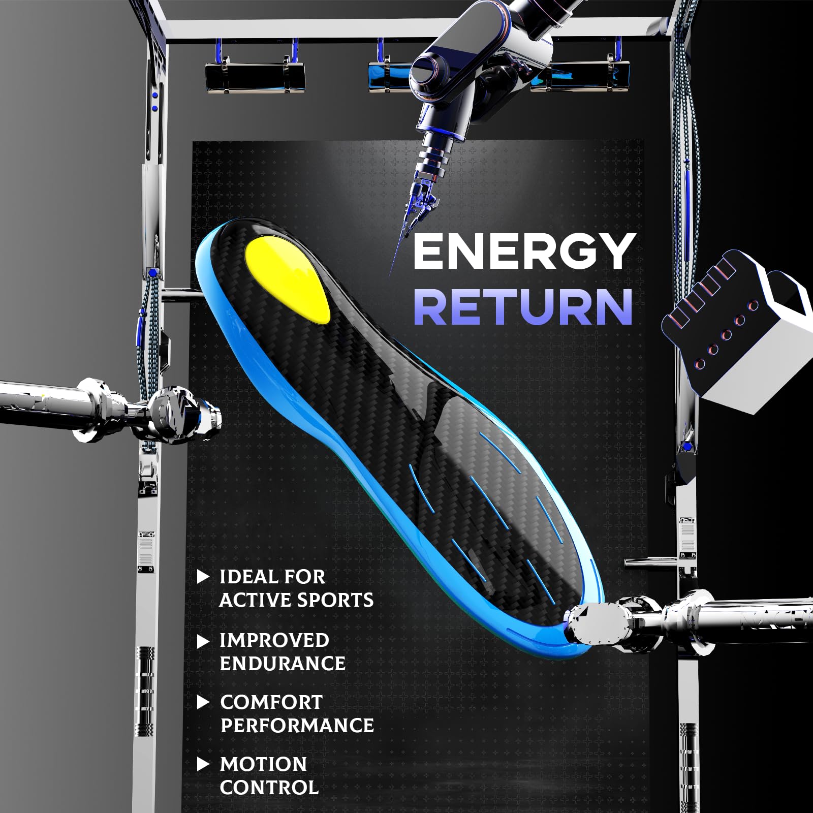 Welnove Solette Sportive in Fibra di Carbonio con Supporto Arco Plantare e Ammortizzanti | Ideali per Sport Intensi | Ritorno Energetico & Massimo Comfort-2XL: 45-46.5 Men Women