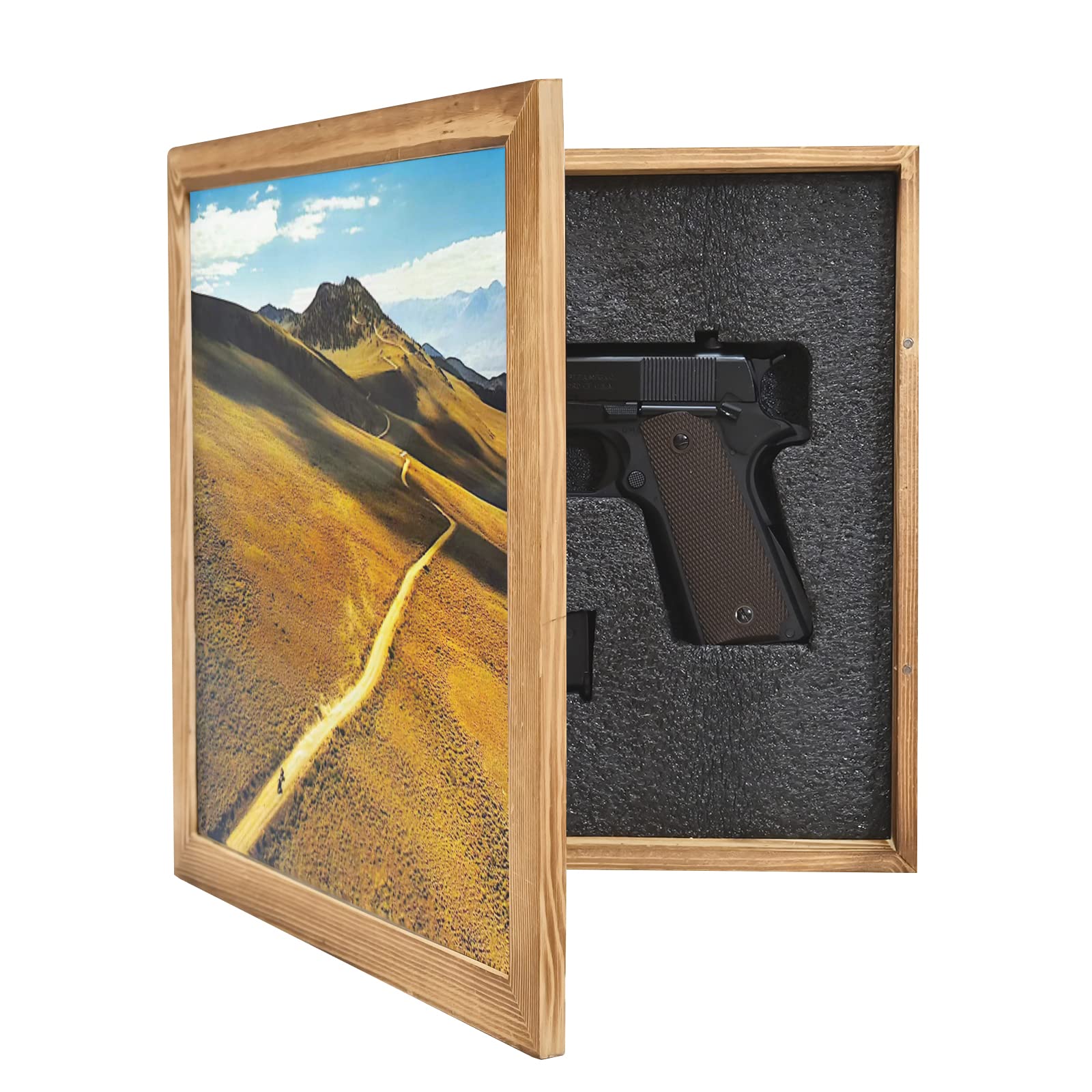 Jingdekiln Hidden Gun Storage Picture Frame Compartment Furniture, Firearm Concealment Shelf Wall Decor, Wooden Pistol Box for Home