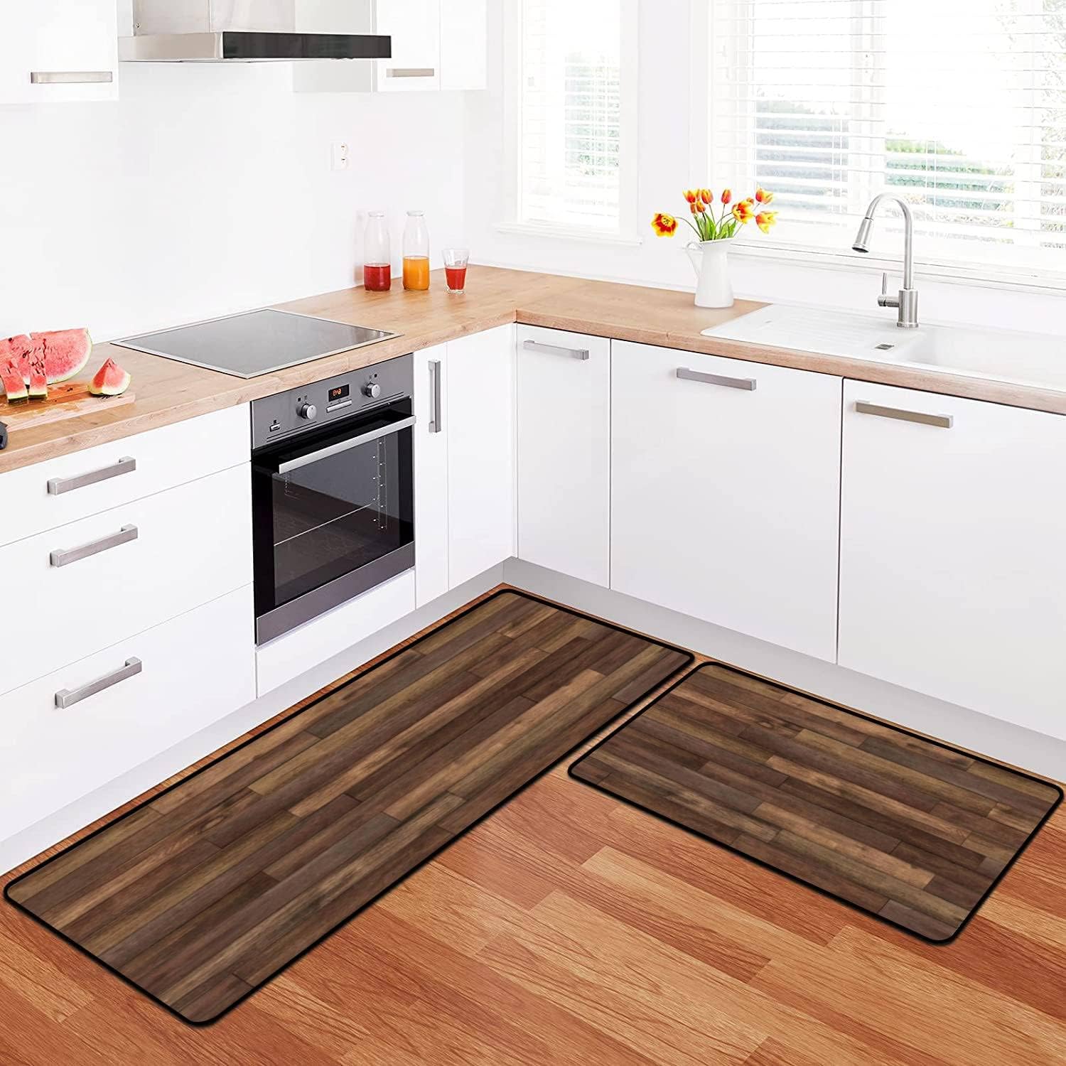 Kitchen Rugs Set Seamless Wood Floor Texture Hardwood Floor Texture Kitchen Mat for Floor Non-Slip Washable Kitchen Runner Doormat Bath Rug Carpet Comfort Standing Mats Decorations