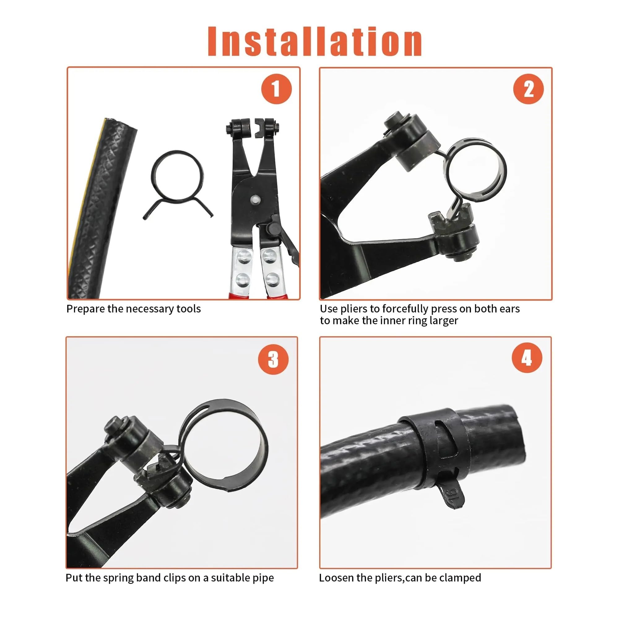 Kit de colliers de serrage à ressort avec pince 6-38 mm, pince à ressort noire for conduite de carburant, collier de serrage en silicone for tuyau à vide(100pcs 6-25mm)