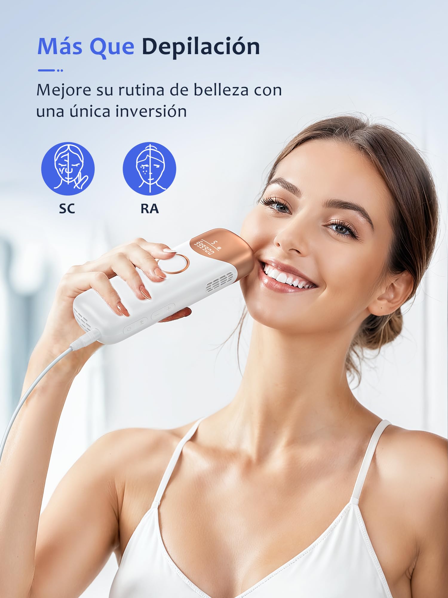 Depiladora Laser con Función de Refrigeración, IPL Depiladora Luz Pulsada con 9 Niveles de Energía, 600-1200 NM Luz Roja, Depilacion Laser Casa para Mujer y Hombre, Bikini, Axilas, Cara, Blanco
