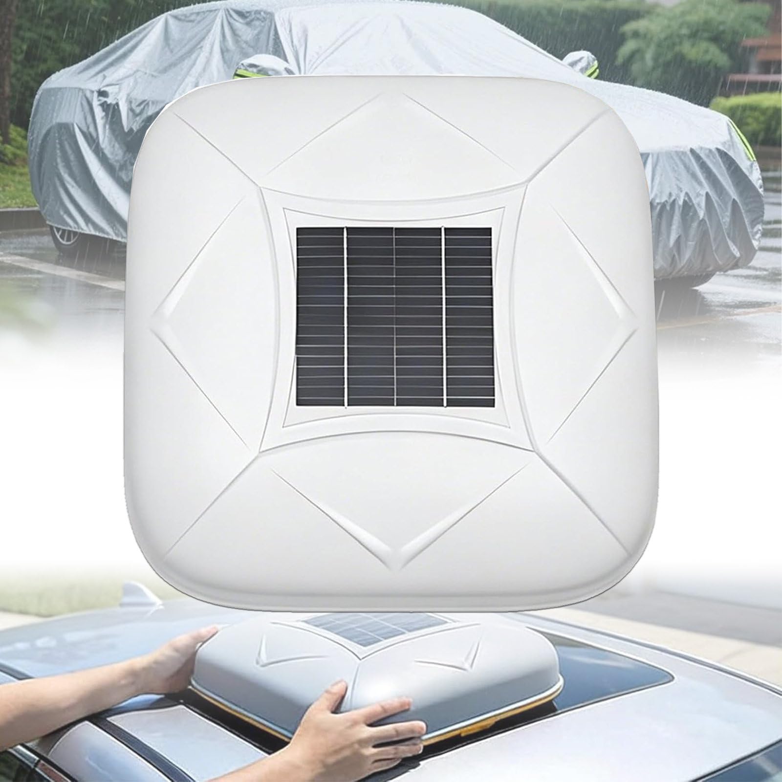 AETEREOS Solar Automatic Car Cover with Remote Control, Car Cover Solar Charging, Quick 10s Open, All-Weather Protection for Sedan SUV MPV, Multiple Sizes White-3L