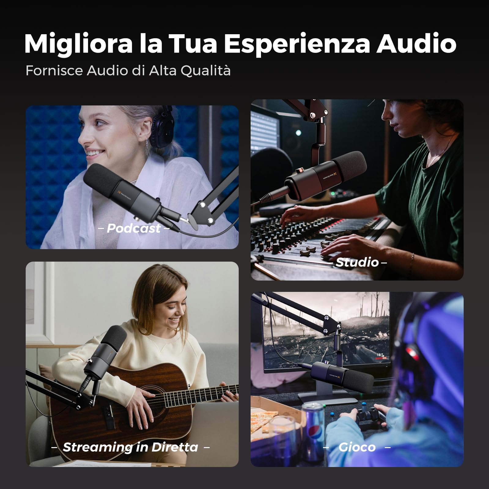 NearStream AM20X Microfono USB/XLR a Condensatore Supercardioide, Compatibile con Mac, PC, PS4/PS5, Audio Mixer, Interfaccia Audio, con Mute, Guadagno Audio, Riduzione del Rumore e Monitoraggio Audio