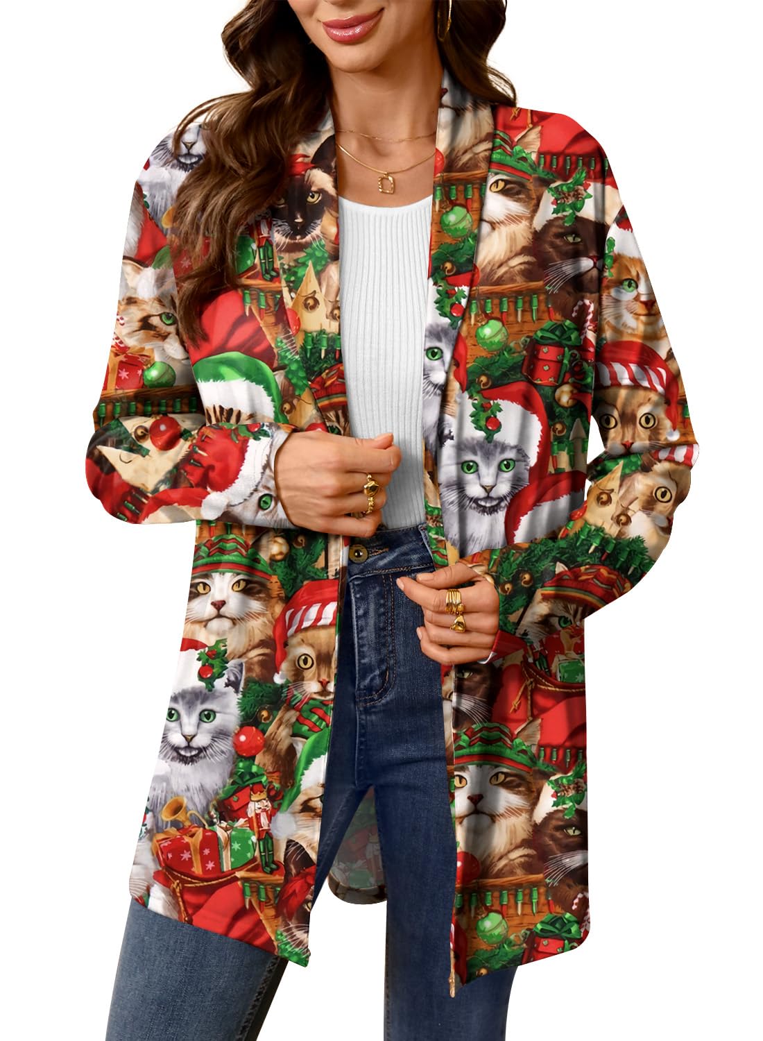 For G and PL Womens Ugly Christmas Holiday Long Sleeve Cardigan