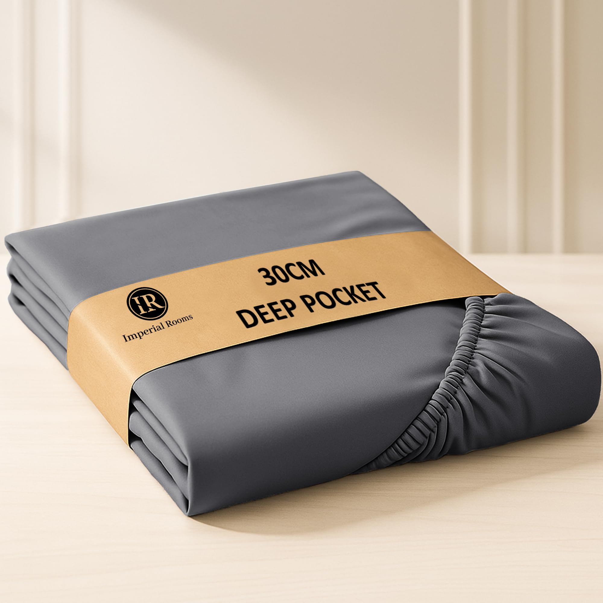 Imperial Rooms Fitted Bed Sheets Double Charcoal 30 Cm Deep Pocket 12 Inch Ultra-Soft Bedsheets for Double Bed Easy Care - Soft Brushed Microfiber Anti-Wrinkle Shrinkage Breathable Fade-Resistant