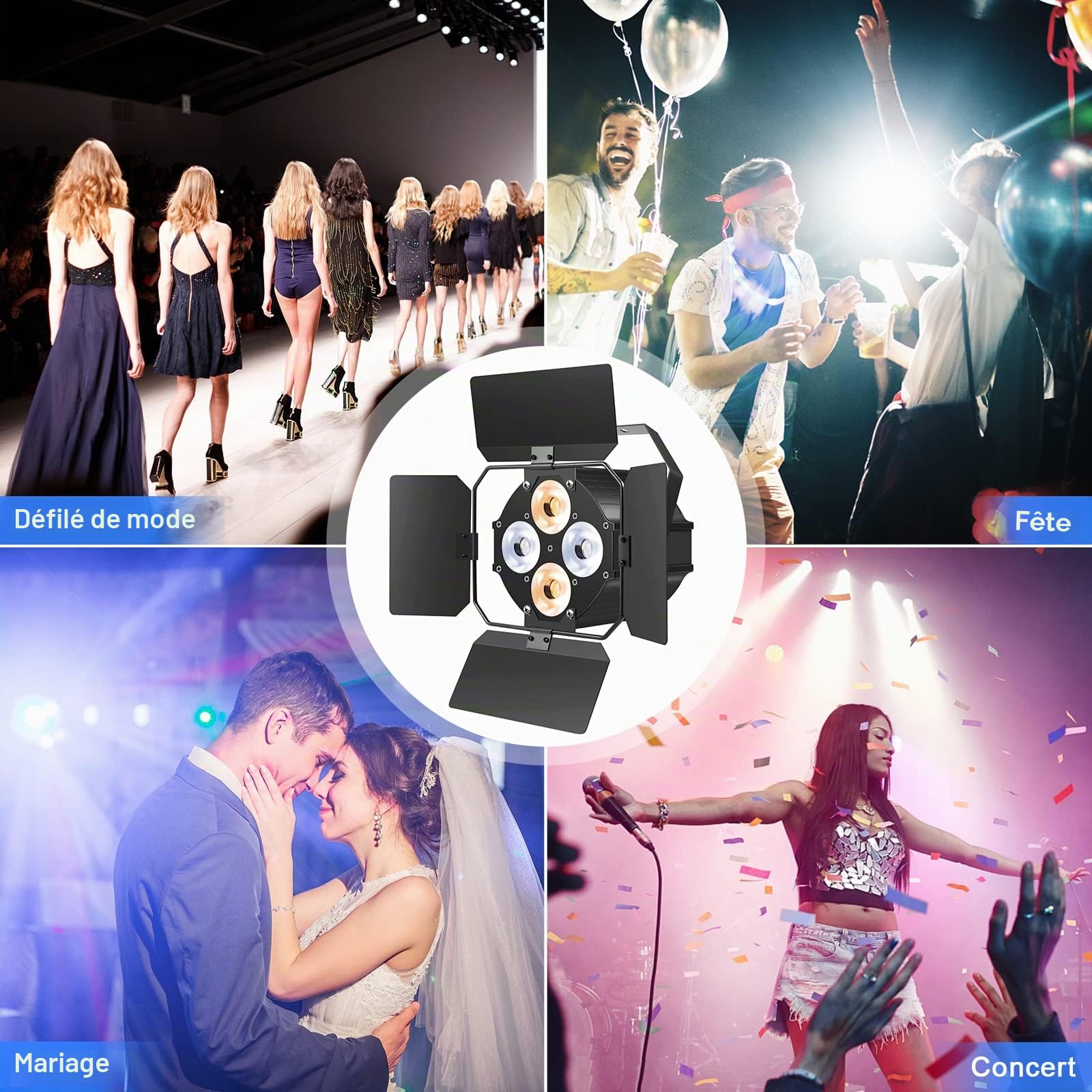 120W Éclairage de Scène, COB Par 2 en 1 Blanc froid/Chaud effets d'éclairage, Lumiere Scene avec Portes de Grange et Son Activé pour église Disco Mariage Bar Fête Théâtre