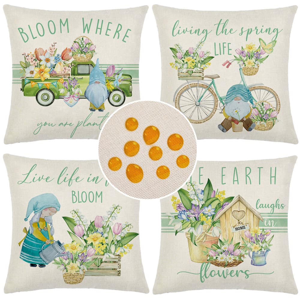 Cirzone Spring Pillow Covers 18x18 Set of 4 Spring Decor Gnome Floral