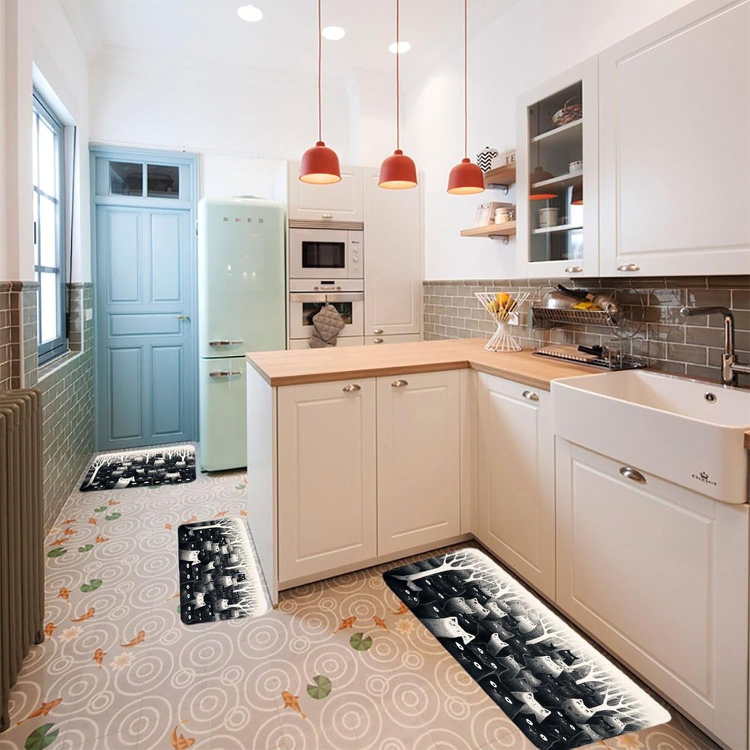 Black Cats Kitchen Mat Set of 3 Waterproof Floor Mats Non-Slip Kitchen Rugs Premium Flannel Rug Heavy Duty Standing Mat for Kitchen Home Bathroom Laundry