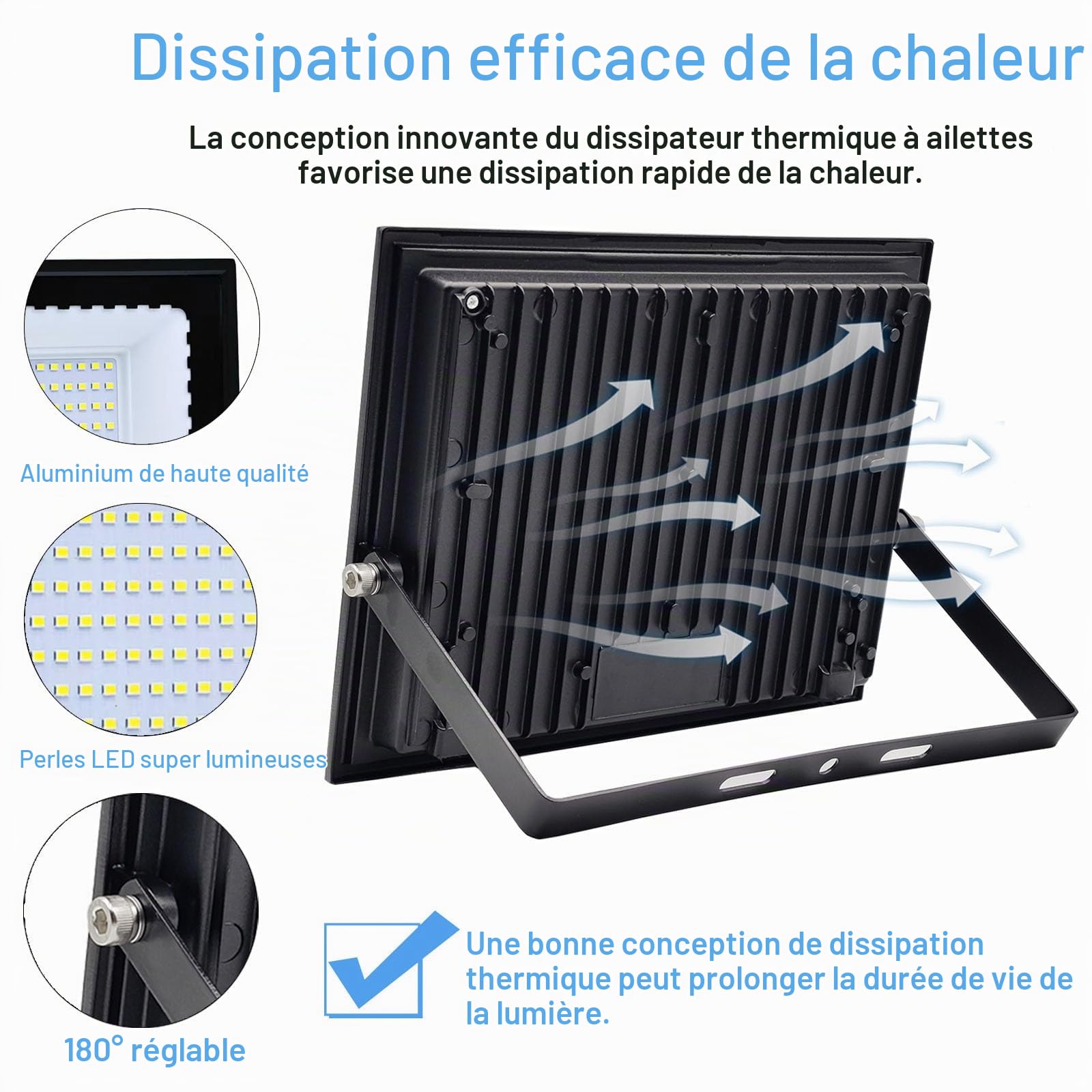 2 Pièces Projecteur Led Extérieur 100W, Blanc Froid 6500K Projecteur LED, 10000LM Spot LED Extérieur IP66 Étanche, pour Jardins, Cours, Garages, Toits, Terrasses, Parkings, Places et Quais