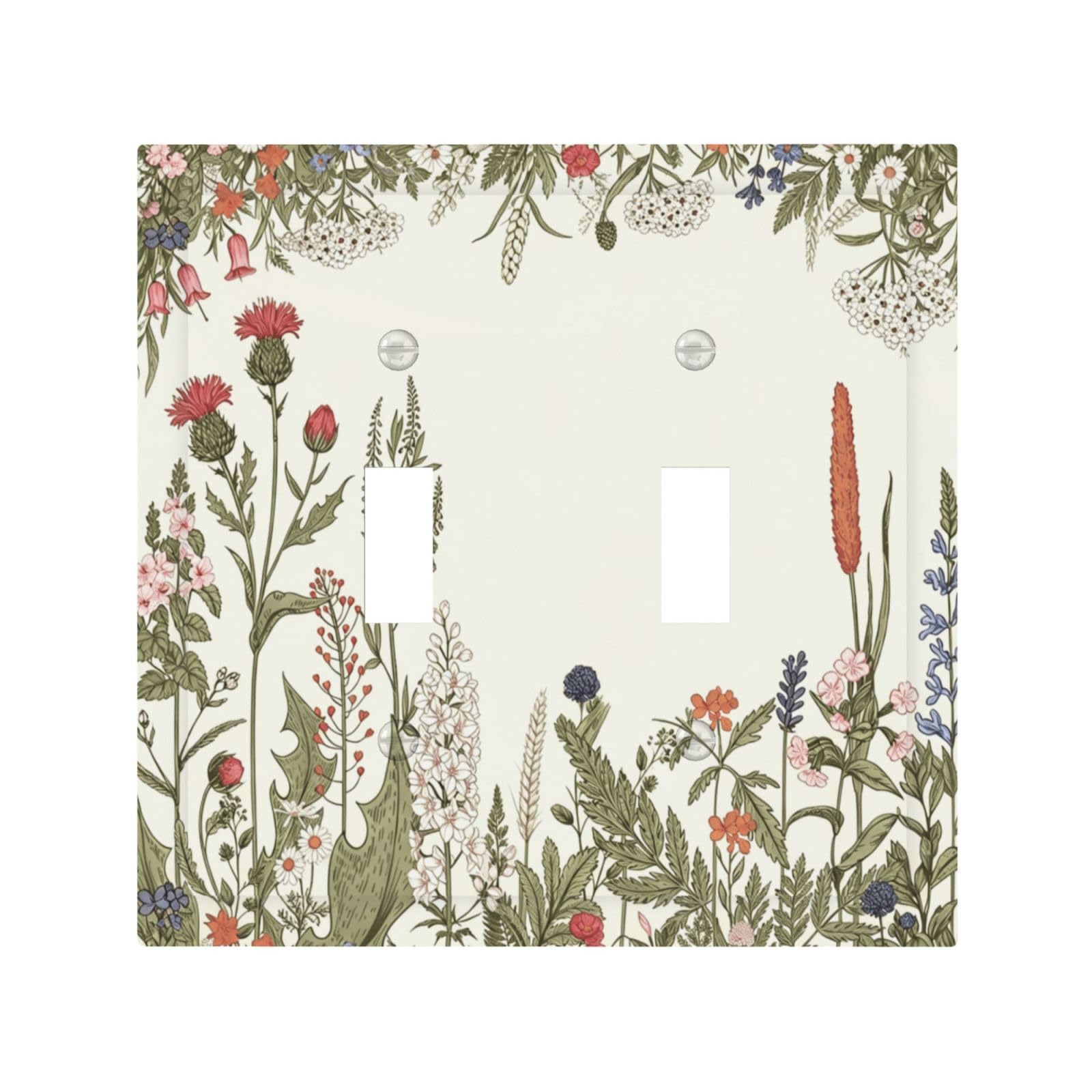 Dwbguo Country Wild Floral Decorative Light Switch Plate Covers Vintage Wildflower Sage Green Leaves 2 Gang Wall Plate Unique Double Toggle Double Light Switch Covers For Farmhouse Kitchen Decor