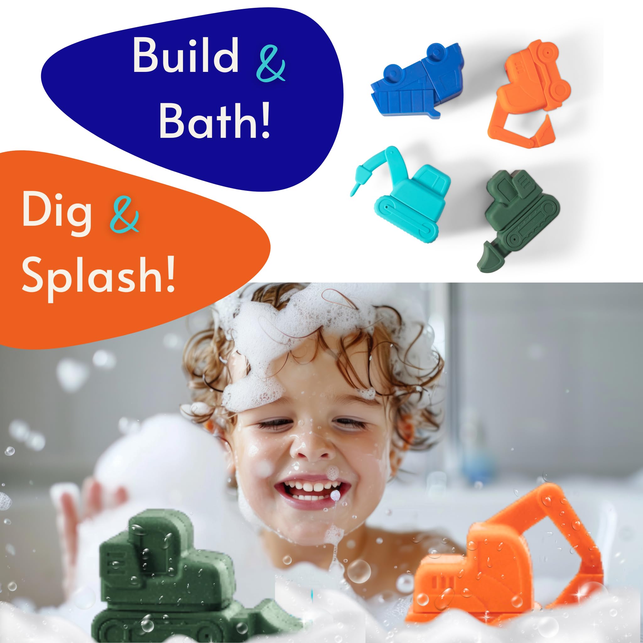 Construct Crew by Toy Appetit: Non-Toxic, Mold-Free Silicone Bath Toys for Babies 6-12 Months