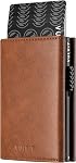 VULKIT Porte-cartes Wallet avec pièces de poche magnétique fermeture cartes pop up ID Porte-fenêtre en cuir pour les espèces & Cartes de crédit (Noir) CF)