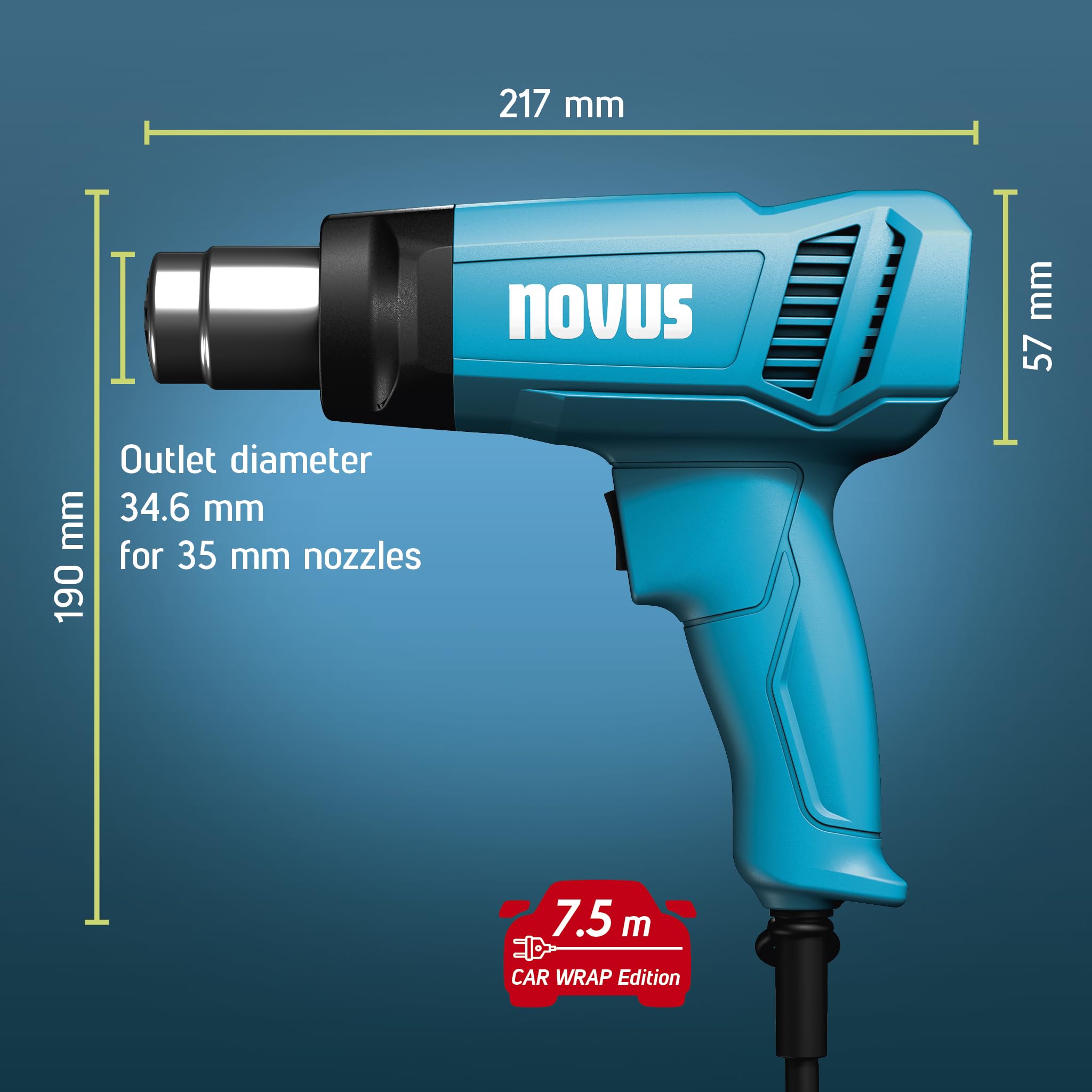 NOVUS TOOLS Pistolet à air chaud H-180 Car Wrap avec câble de 7,5 m, 400