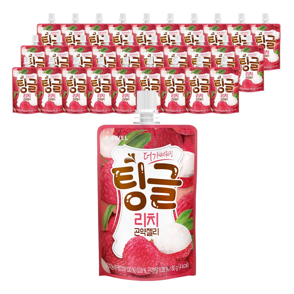 Rawel Thingle Delicious Konjac Jelly 1box (80g x 30packs) / 6 Calories per pouch/Sugar Free/Low Calories/Fruit Flavor Jelly with low carb/Drinkable Zero Sugar Jelly Dessert (Lychee)
