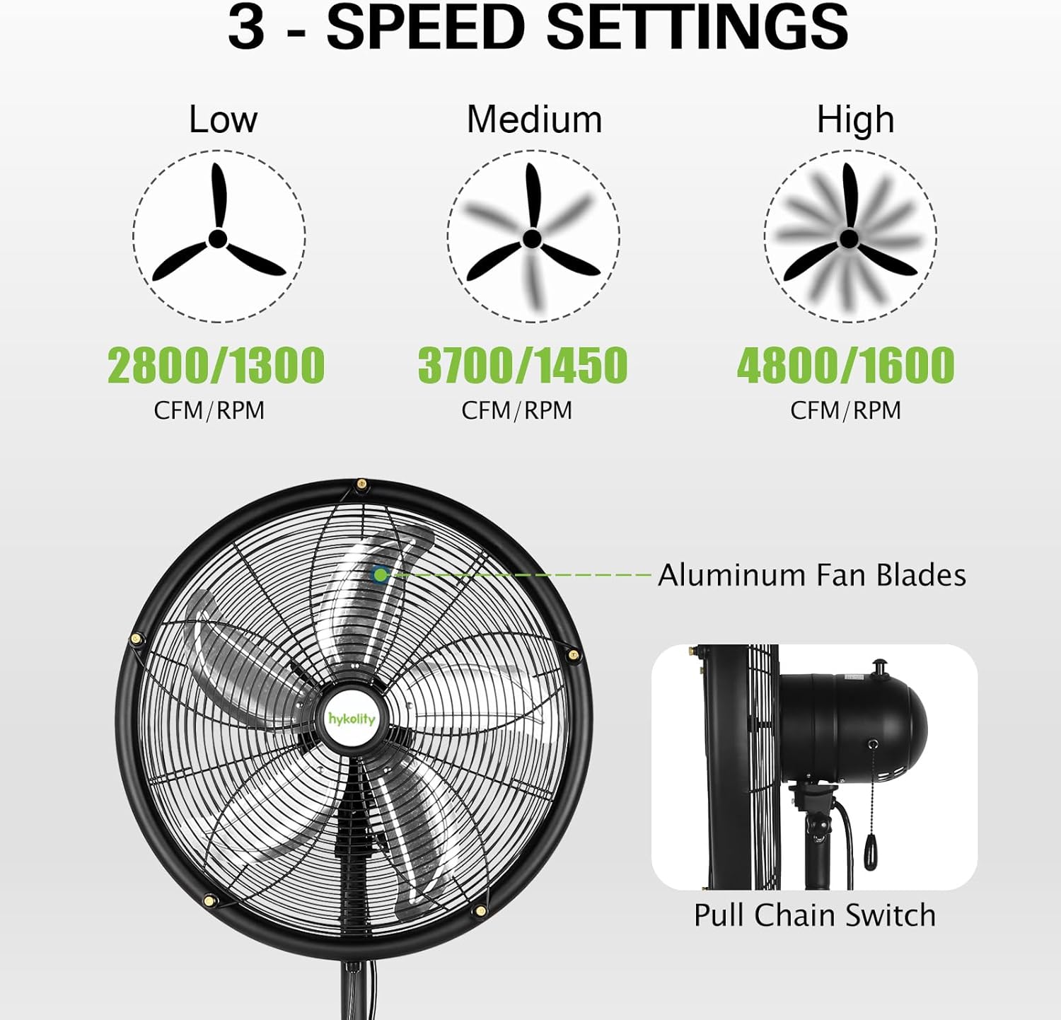 hykolity 18 inch Oscillating High-Velocity Outdoor Pedestal Misting Fan, 3-Speed Patio Fans for Outside, Adjustable Height, 120° Oscillation, Waterproof, Industrial Fan for Outdoor
