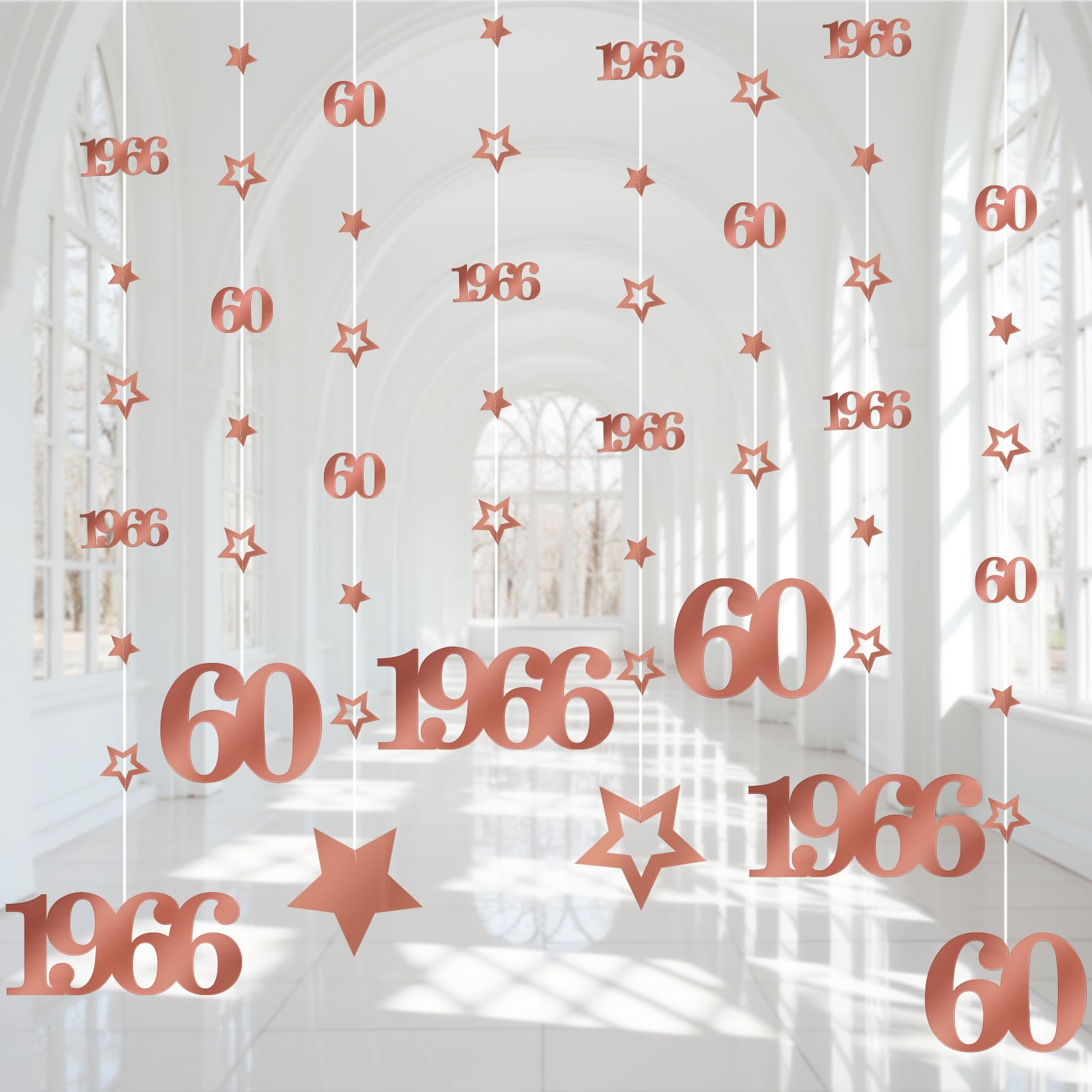 Eucutur Pink Rose Gold 60th Birthday Decorations for Women, Pre-Strung Glitter Twinkle Number 1966 60 Years Old Hanging Streamer Banner Party Supplies