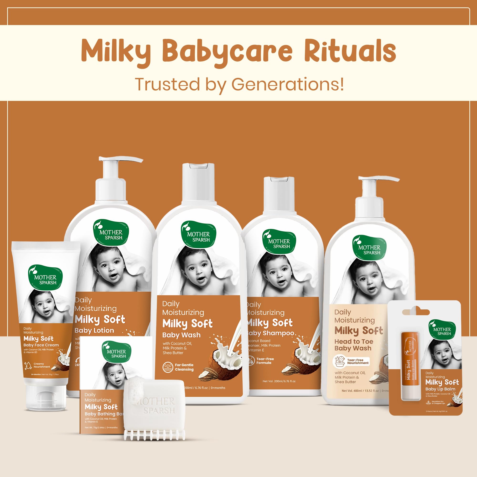 Mother Sparsh Milky Soft Baby Body Wash - 400ml | With Milk Protein & Coconut Oil | pH Balanced & Paraben free Natural Baby Wash | Tear Free Formula for Baby Bath 4