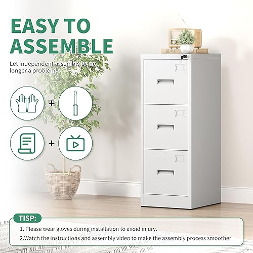 Miniatura 6 de Archivador de 2 cajones, archivadores verticales de metal con cerradura, archivador de acero de oficina para colgar cartaslegalA4 (blanco)