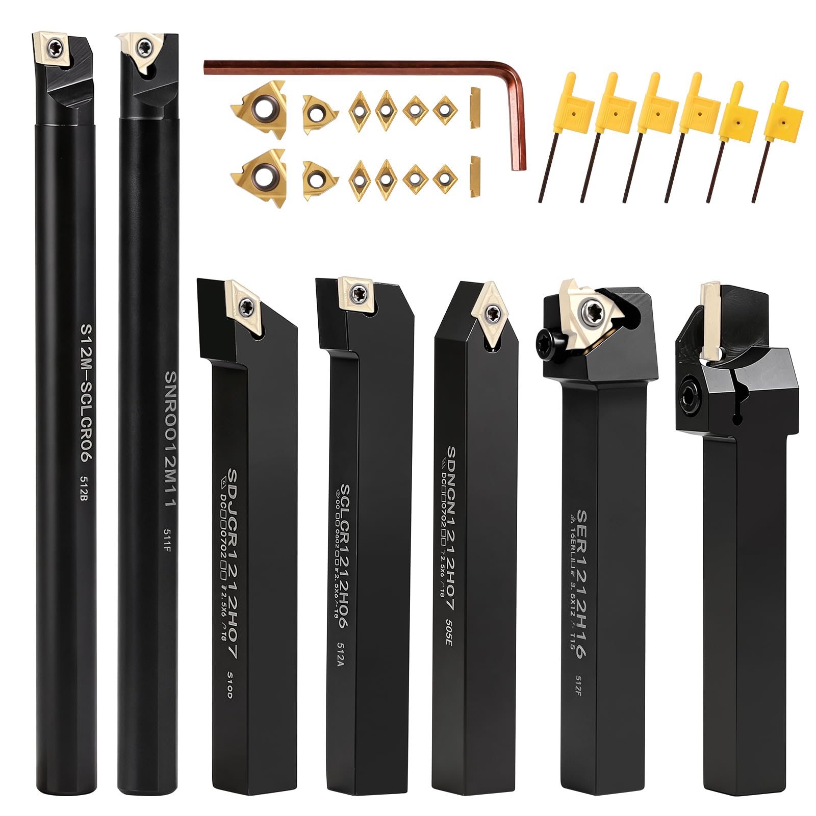 SWAWIS 21 Pièces 12mm Outil Tour a Metaux Kit avec 14 Inserts de Carbure
