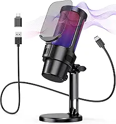 Microfone Gamer Condensador USB de Mesa para PC - Microfone Profissional para Streaming e Gravação