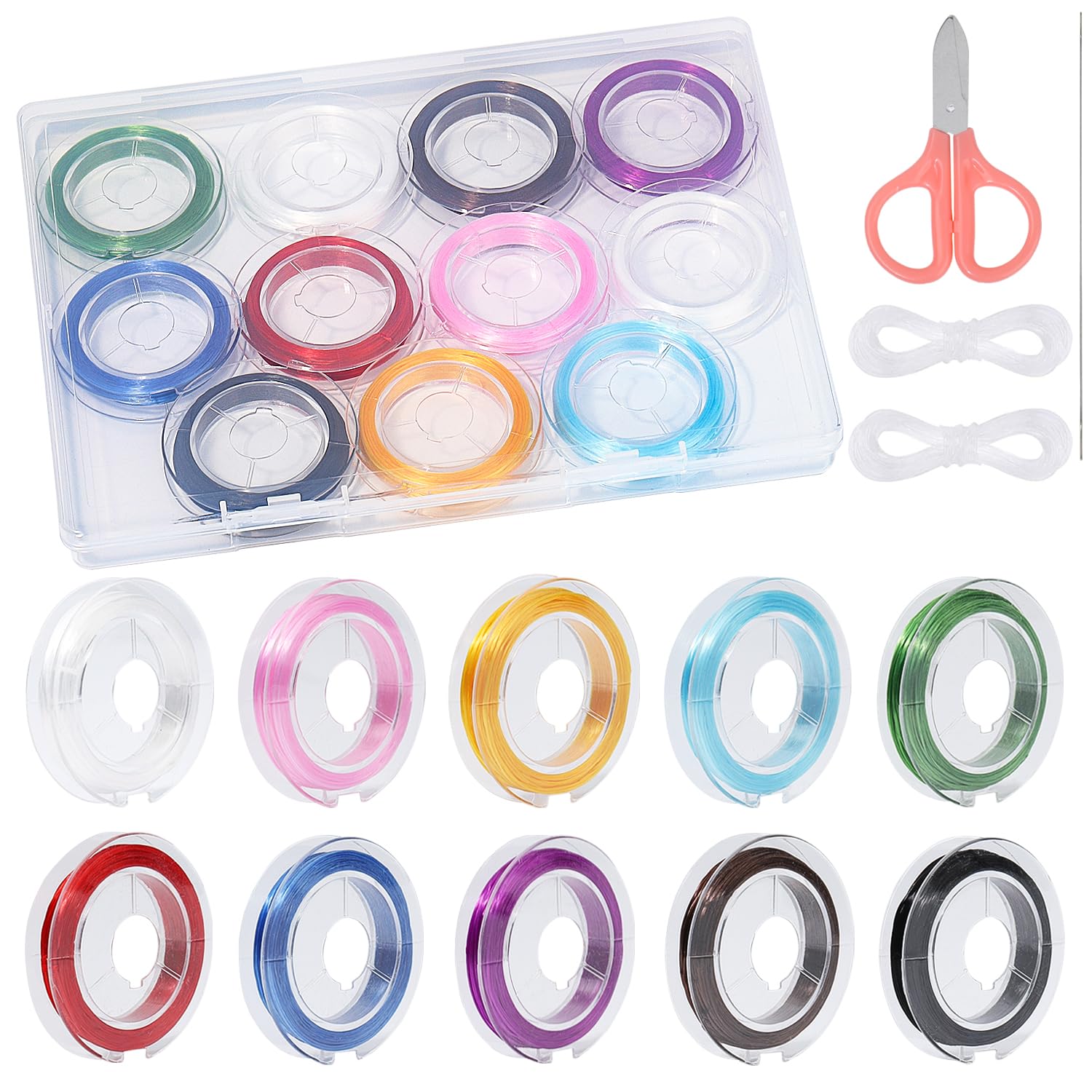 LASOFAMERE 11 Rolls 0.8mm Flat Elastic Bracelet String Cord for Beginners,10 Color Stretch Beading Elastic String for Jewelry Making,Stretchy Thread Cord for Making Kit,DIY,Art and Craft