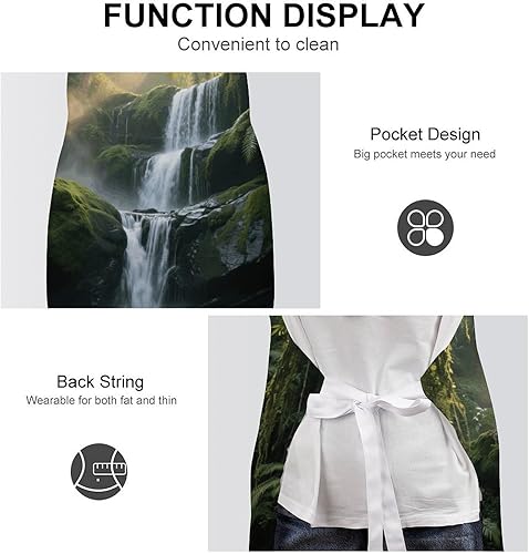 Miniatura 6 de MUSM Apron for Adults - 27.6 X 31.5 Inch, Heavy-Duty Polyester Aprons with Two Large Pockets, Waterproof Forest Waterfall Kitchen Apron for Cooking,