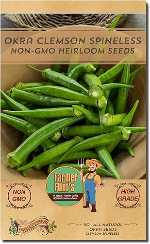 Okra Clemson Spineless Seeds - Semillas de Okra de reliquia sin OMG para plantar jardín en casa, paquete de 50 semillas vegetales polinizadas