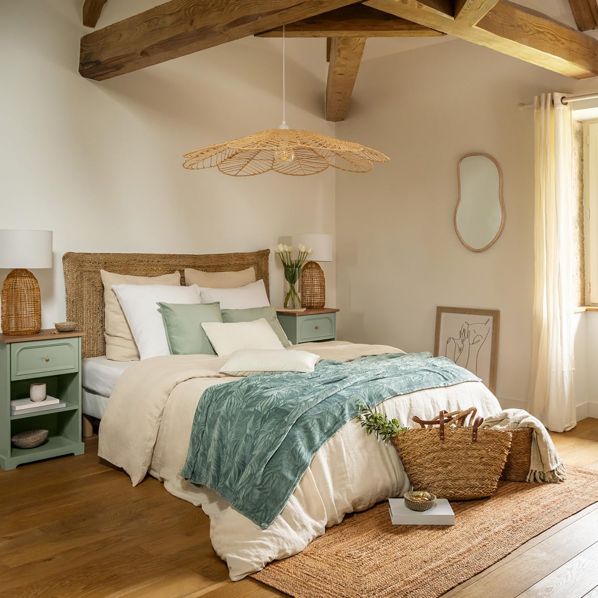 Atmosphera Interior Designer - Espejo Livia con Forma orgánica - Espejo de Pared de Madera para Dormitorio, salón y recibidor - 45 x 75 cm - Beige