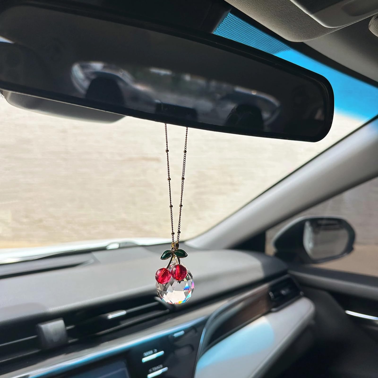 Photo 1 of Cherry Car Decor Rear View Mirror Accessories Cute Crystal Suncatcher Charm