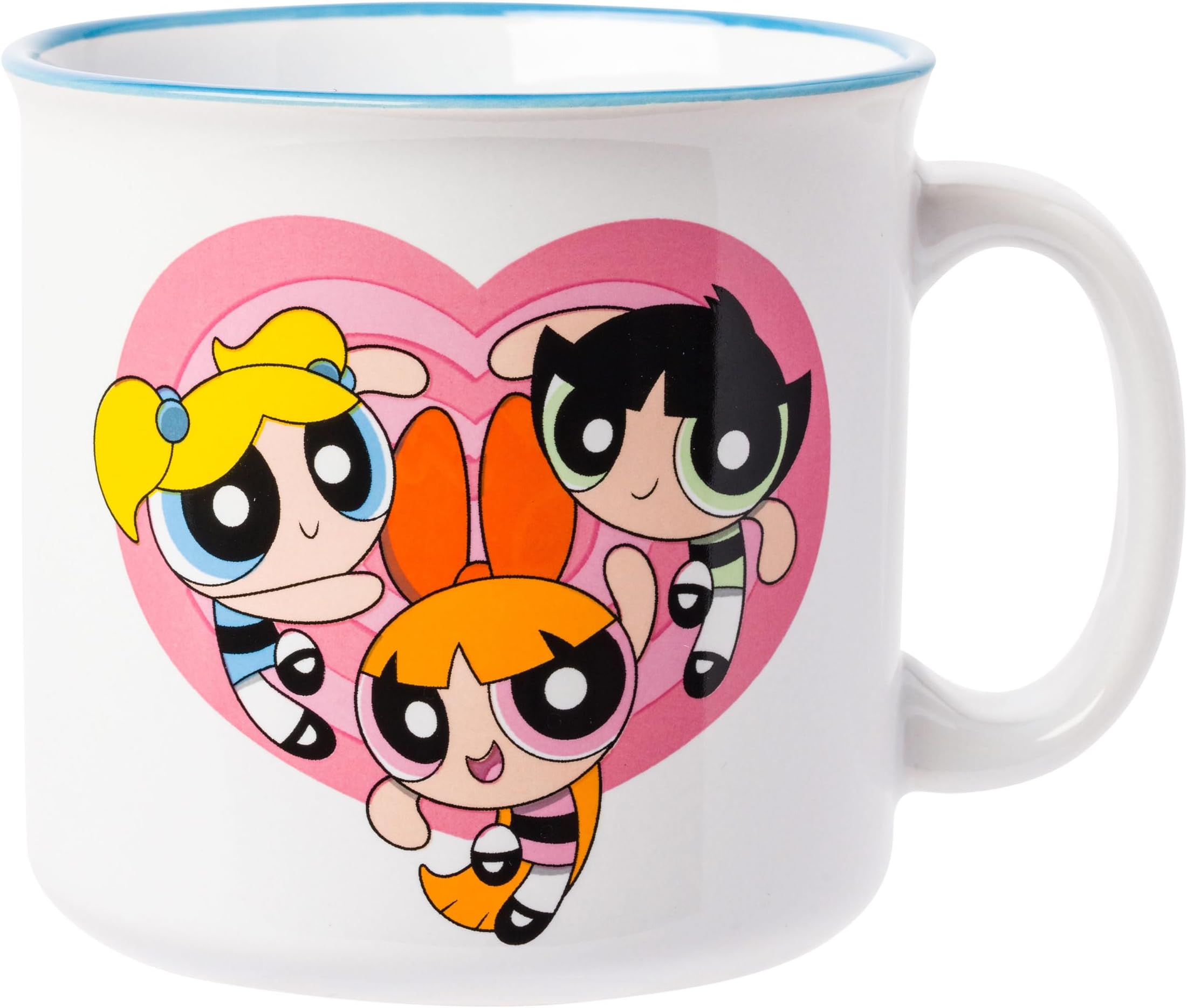 Silver Buffalo The Powerpuff Girls Featuring Bubbles, Blossom, and Buttercup Townsville Ceramic Camper Mug, 20 Ounces