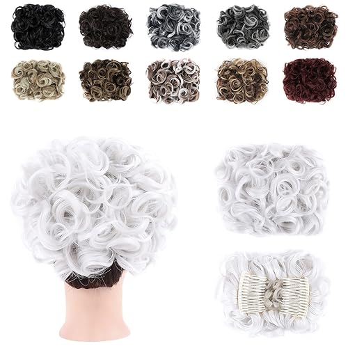 Miniatura 1 de Peines de pelo rizado para moño sintético con clip, extensión de cola de caballo con clip, bandeja de moños, extensiones de cola de caballo (marrón