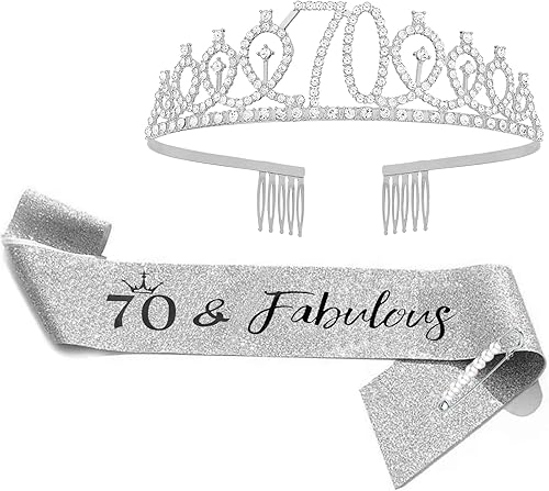 Miniatura 1 de Juego de tiara de banda y diamantes de imitación para cumpleaños número 70, regalos de cumpleaños de 70 años para ella, corona, decoración de fiesta