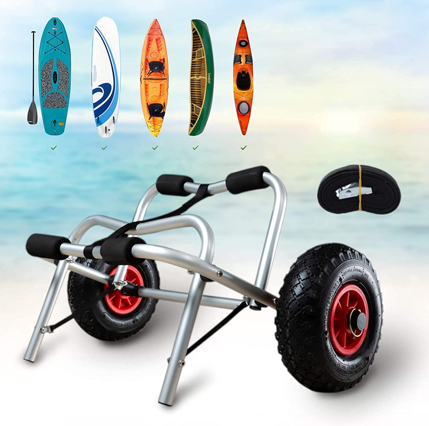 Carrello per Kayak, Carrello per Canoa per Barca Pieghevole, Telaio in Alluminio per Trasporto Rimorchio per Carrelli con Ruota da 10 Pollici, capacità di Carico di 80 kg