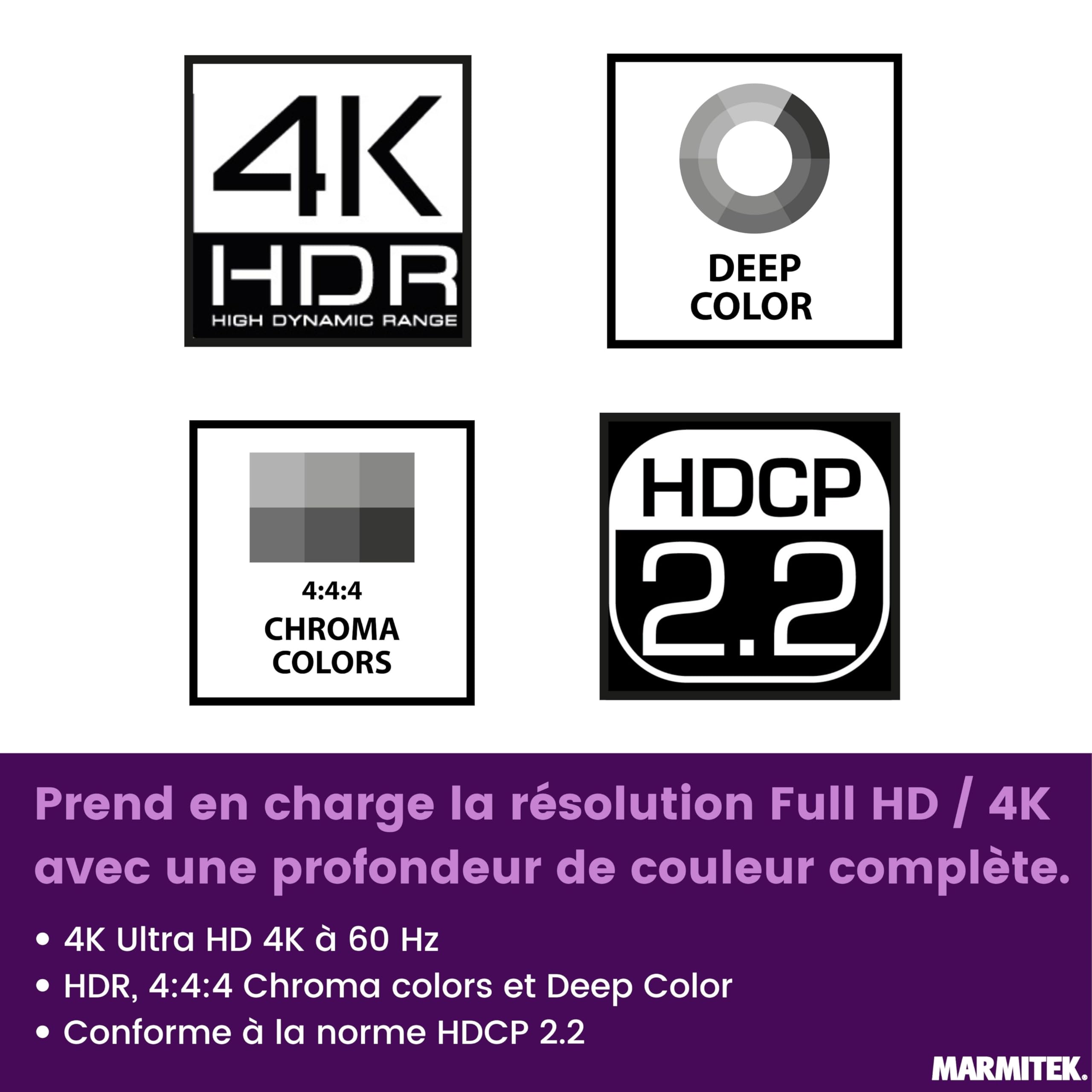 Marmitek Split 614 Pro - Splitter HDMI 4K60 1 entrée 4 Sorties UHD HDR | Duplicateur HDMI 2.0 Ultra HD pour 4 écrans, HDR10, HDCP 2.2, EDID, downscaler, 18 Gbit/s et boîtier métallique