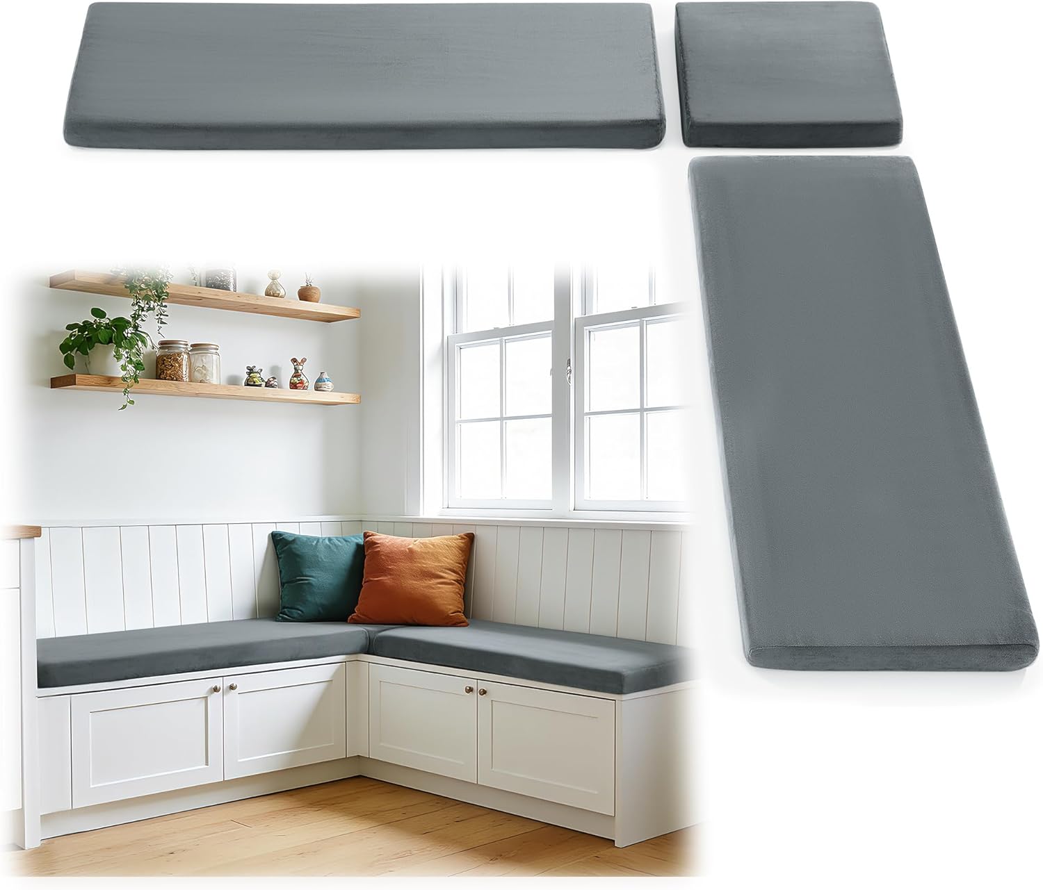 ROYALAY 3 Pcs Breakfast Nook Cushions for Banquette, Bench Cushions for Indoor Furniture with Anti-Slip Bottom, Corner Bench Dining Table Set with Removable Cover