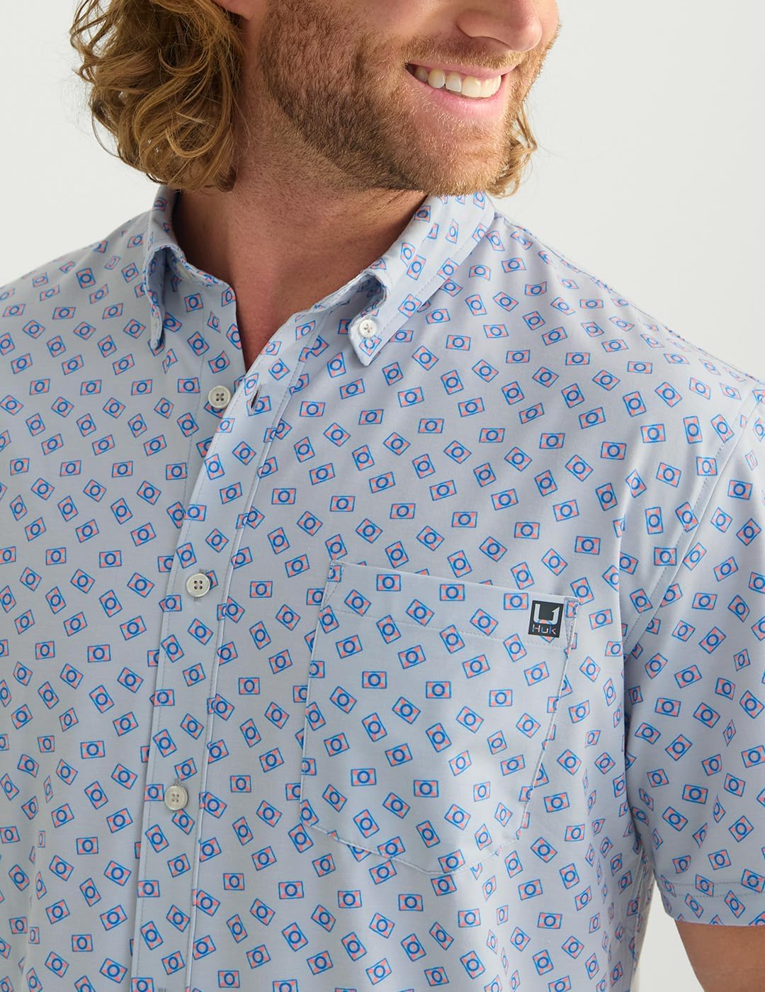 HUK Mens Kona Pattern Short Sleeve Fishing Button Down Shirt - Image 4