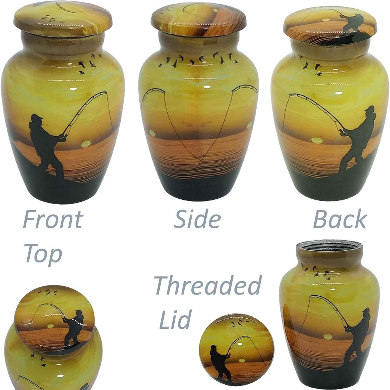 UR Keepsake Urn Set of 4- Decorative Fishing Catching Cremation Urn for Human Ashes with Velvet Box & 4 Velvet Bag-Mini Keepsake Urn - Affordable Urn (3 cu.in x 4pcs) (1)