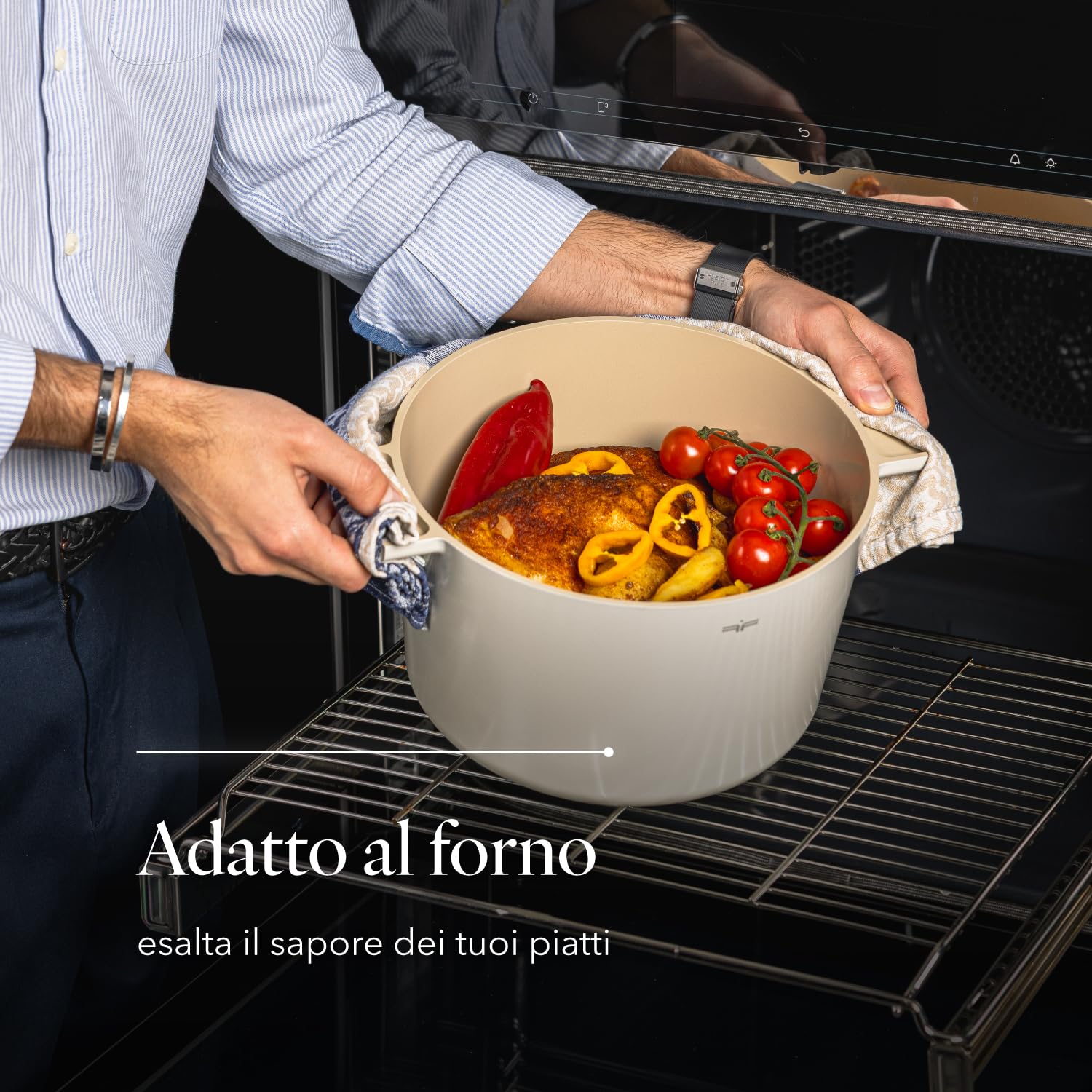 FLORINA Casseruola in alluminio Nube | 24 cm | 5,8 l | Adatta all'induzione | Rivestimento ceramico antigraffio | Manico soft-touch con effetto legno | Coperchio in vetro resistente al calore