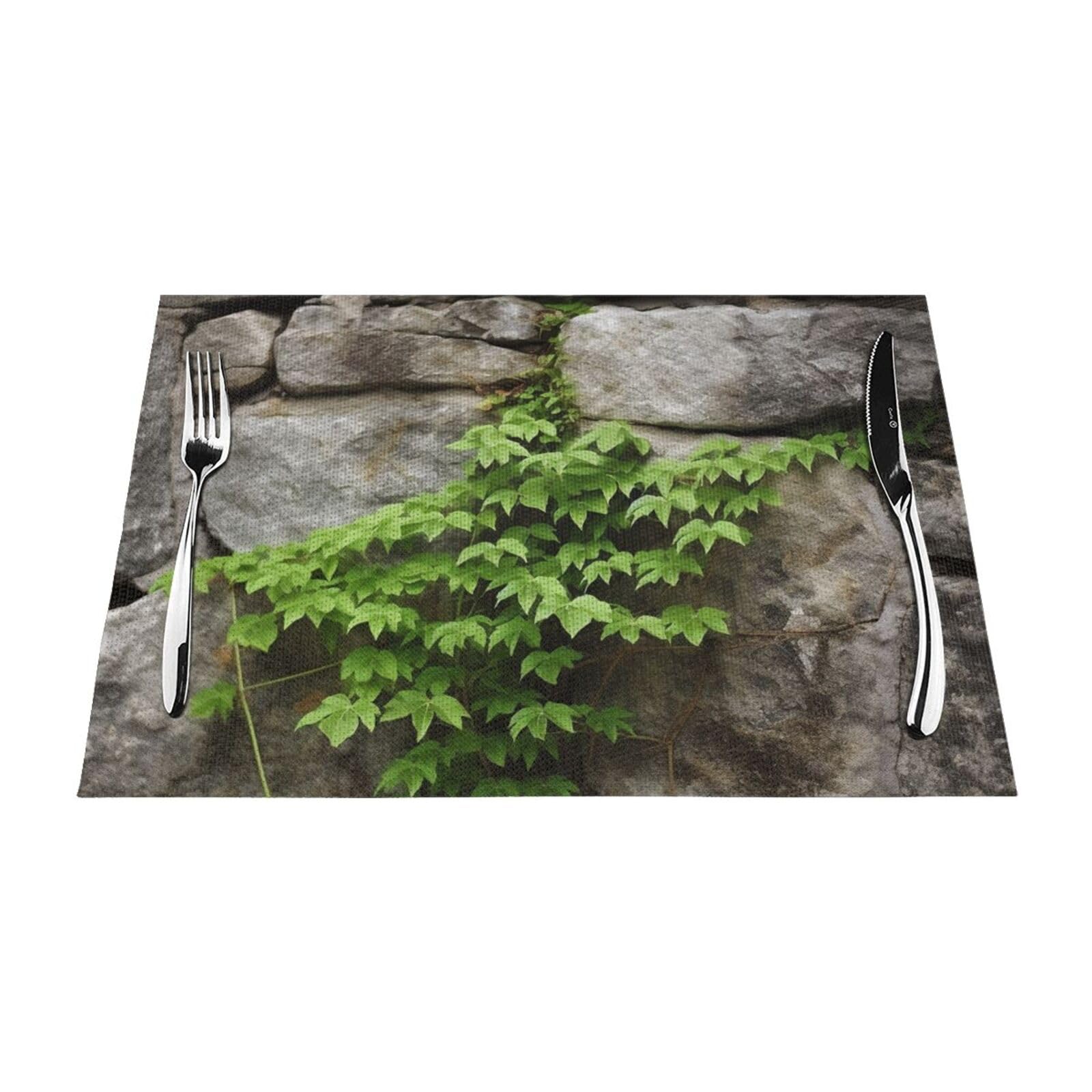 Sets de table motif plante sur mur de pierre lavables contre la chaleur
