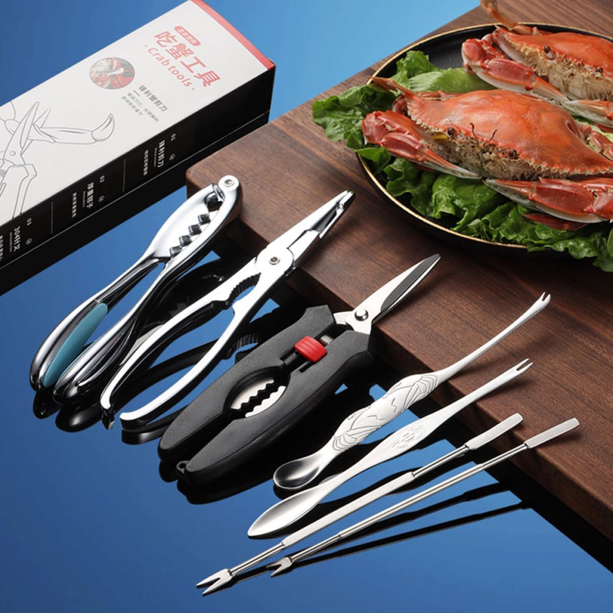 Crab Eating Tool Set with Stainless Steel Crab Leg Scissors and Seafood Forks Lobster Picks Multi-Function Opener Kit and Seafood Dining