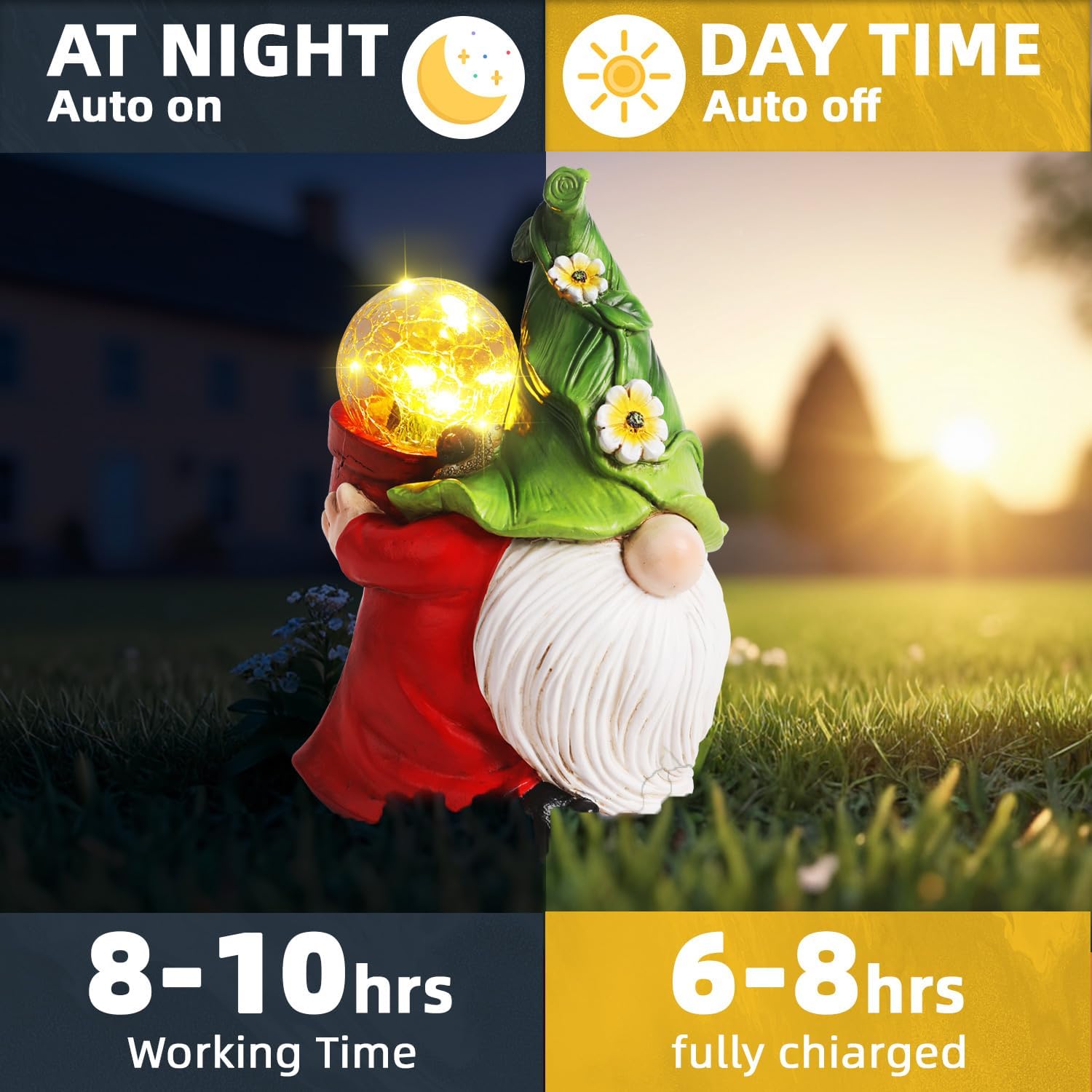 NAN ZAI NAN FANG Solar Garden Gnomes Outdoor - Outdoor Figurines with Lights Resin Solar Garden Sculpture Patio Balcony Yard Lawn Art Decor Birthday Gifts for Women Mom Grandma Housewarming