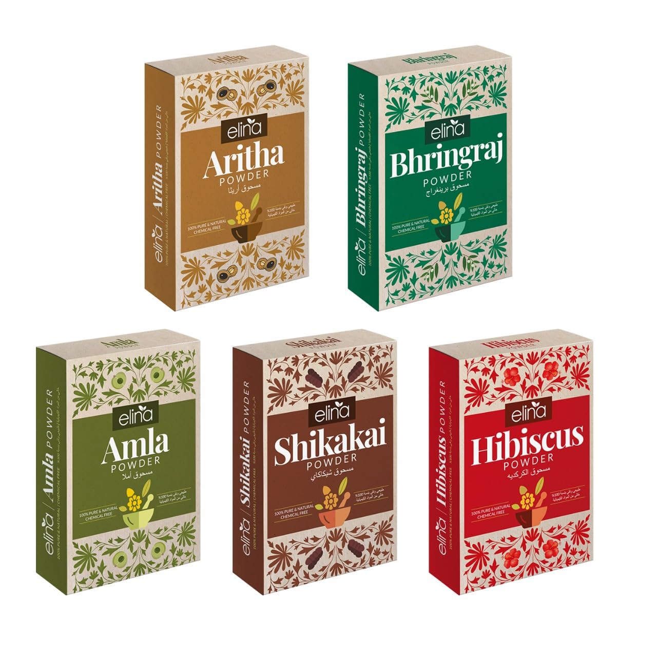 Elina Organic Amla Reetha Shikakai Bhringraj Hibiscus Powder for Hair Care, Healthy Scalp, Helps to Control Dandruff, No Chemicals, Hair Mask for Frizzy Hair, Pure Herbal Combo 50gm each x 5 (250g)-picture-36