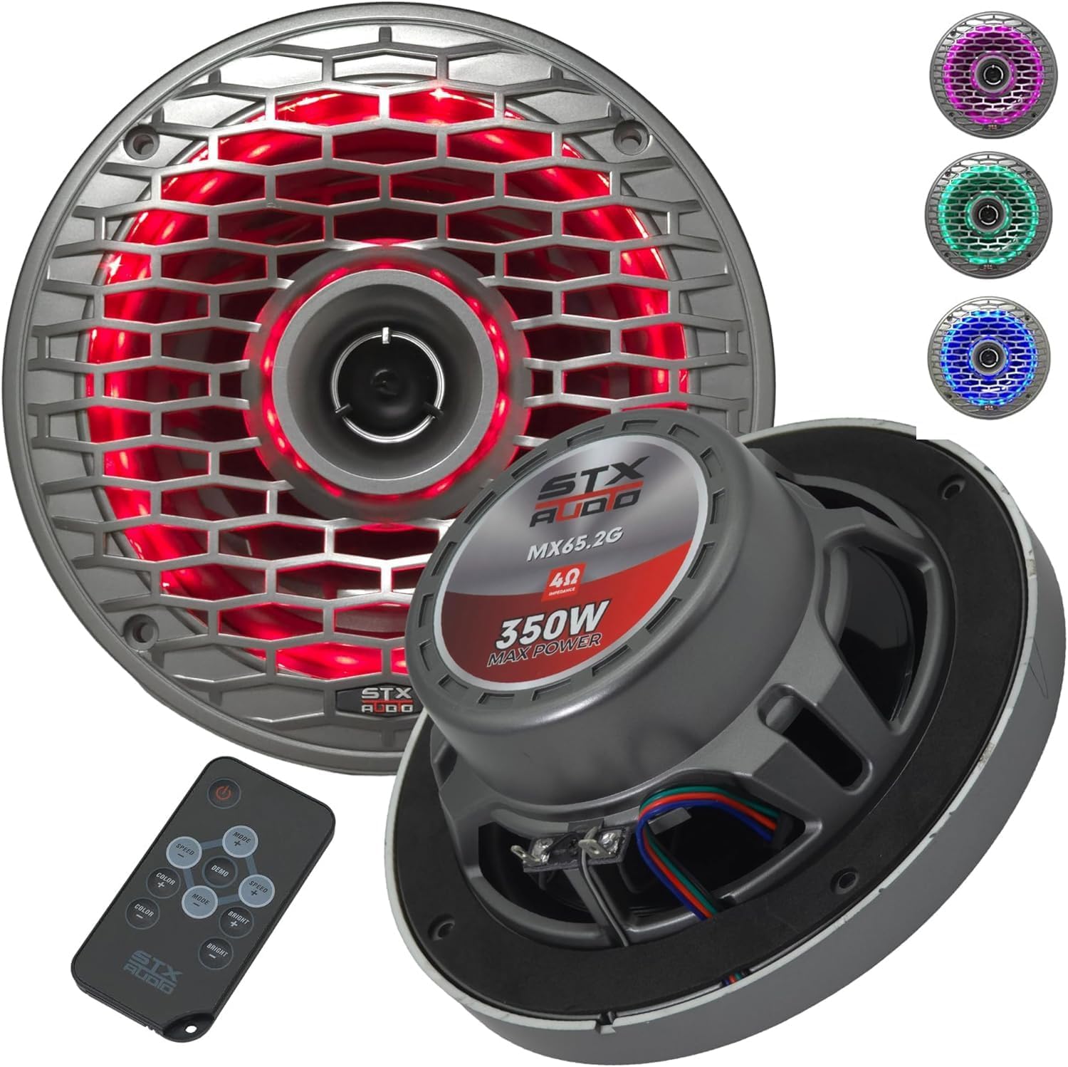 JBL JAM5000N Marine Gauge Receiver Bluetooth AM/FM 3-Zone + 4X STX Audio MX65.2G 6.5" RGB Marine Speakers (1400W Max) - Marine Stereo System