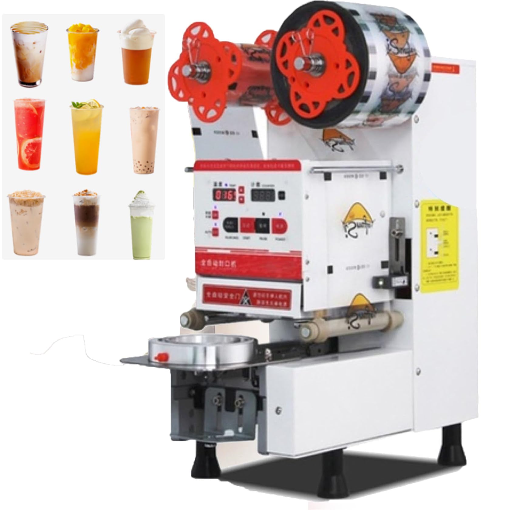 AYCDL 480W Auto Vacuum Sealer,commercial Cup Sealing Machine,for Bubble Tea,Coffee and Smoothies,White-110V