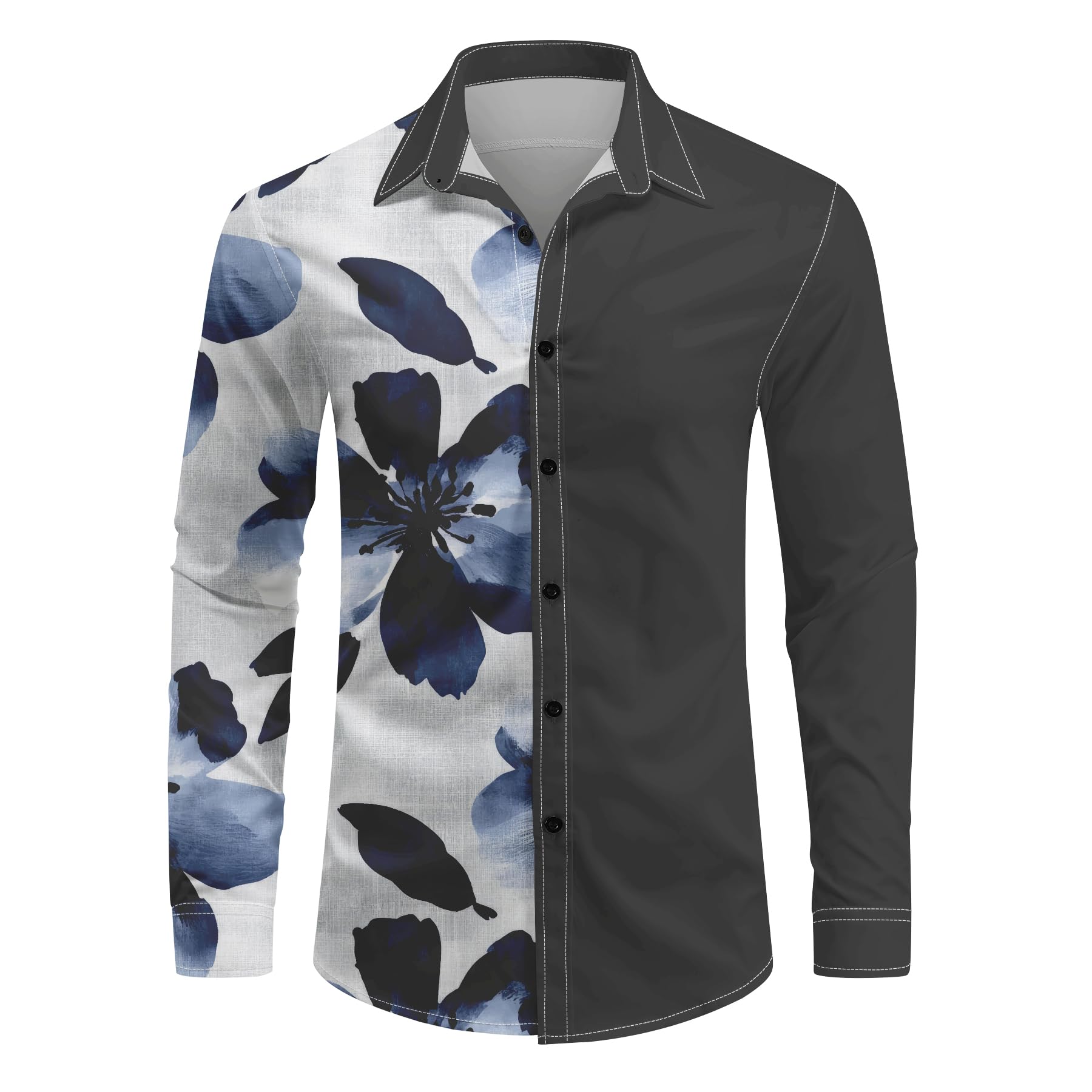 YFFUSHI Herren Floral Hemd Regular Fit Langarm Button-Down Freizeithmed Blumen Herrenhemd Casual Shirt