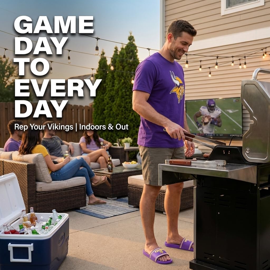 FOCO Minnesota Vikings Slides for Men NFL Molded EVA Foam Sandals | Water Resistant, Officially Licensed