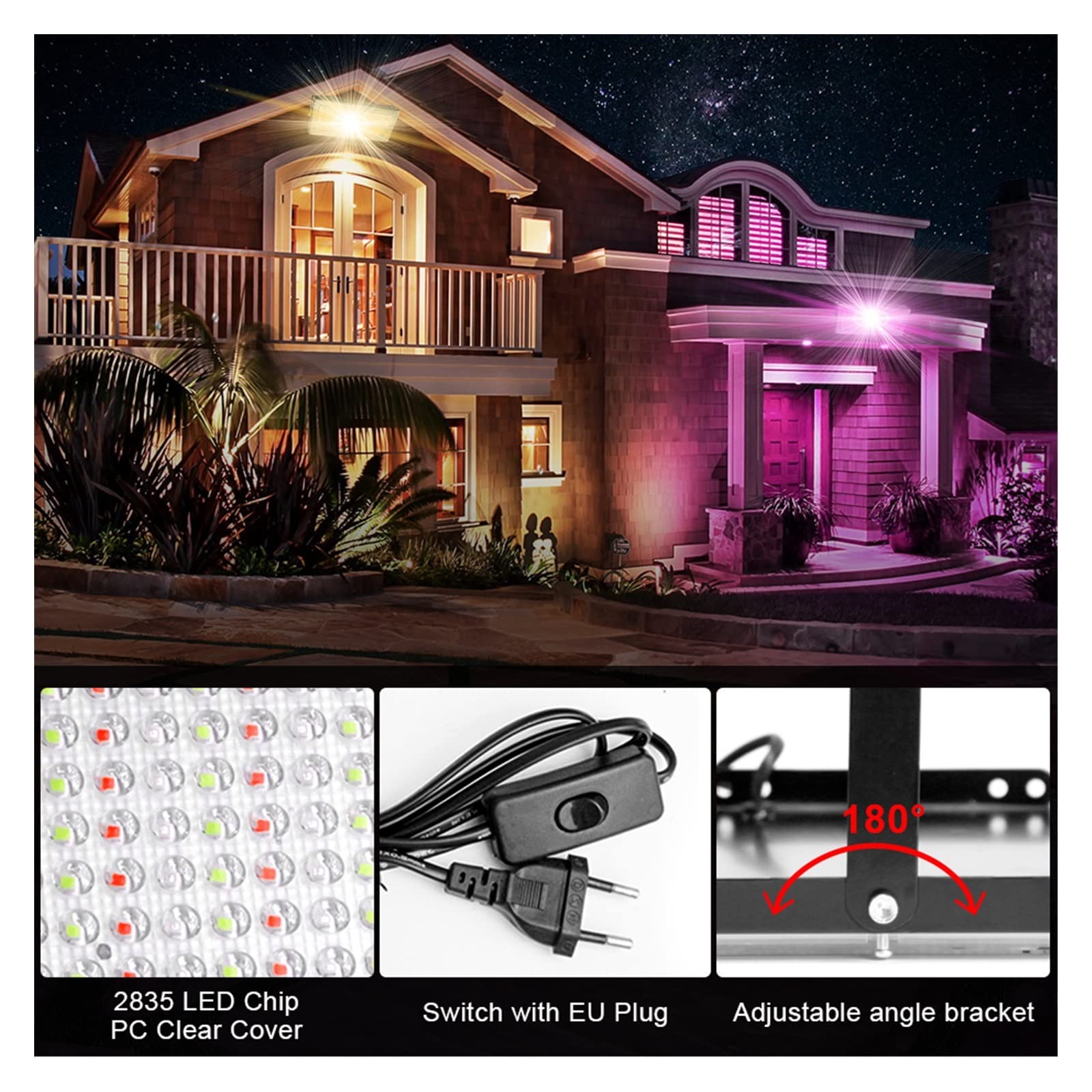 Światło powodziowe LED RGB LED Reflektor na zewnątrz 5 0W 100W 300W IP65 Wodoodporne oświetlenie lampy ulicznej z 24 -keake zdalne sterowanie Na zewnątrz wodoodporny(300W)
