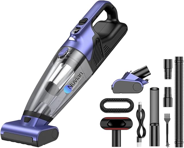 Nuvian VC036S Cordless Handheld Vacuum Cleaner – 2 Motor High Power, 12,000Pa Suction, 10 (400mAh) Battery, HEPA Filter, LED Light, Home, Car & Office Cleaning