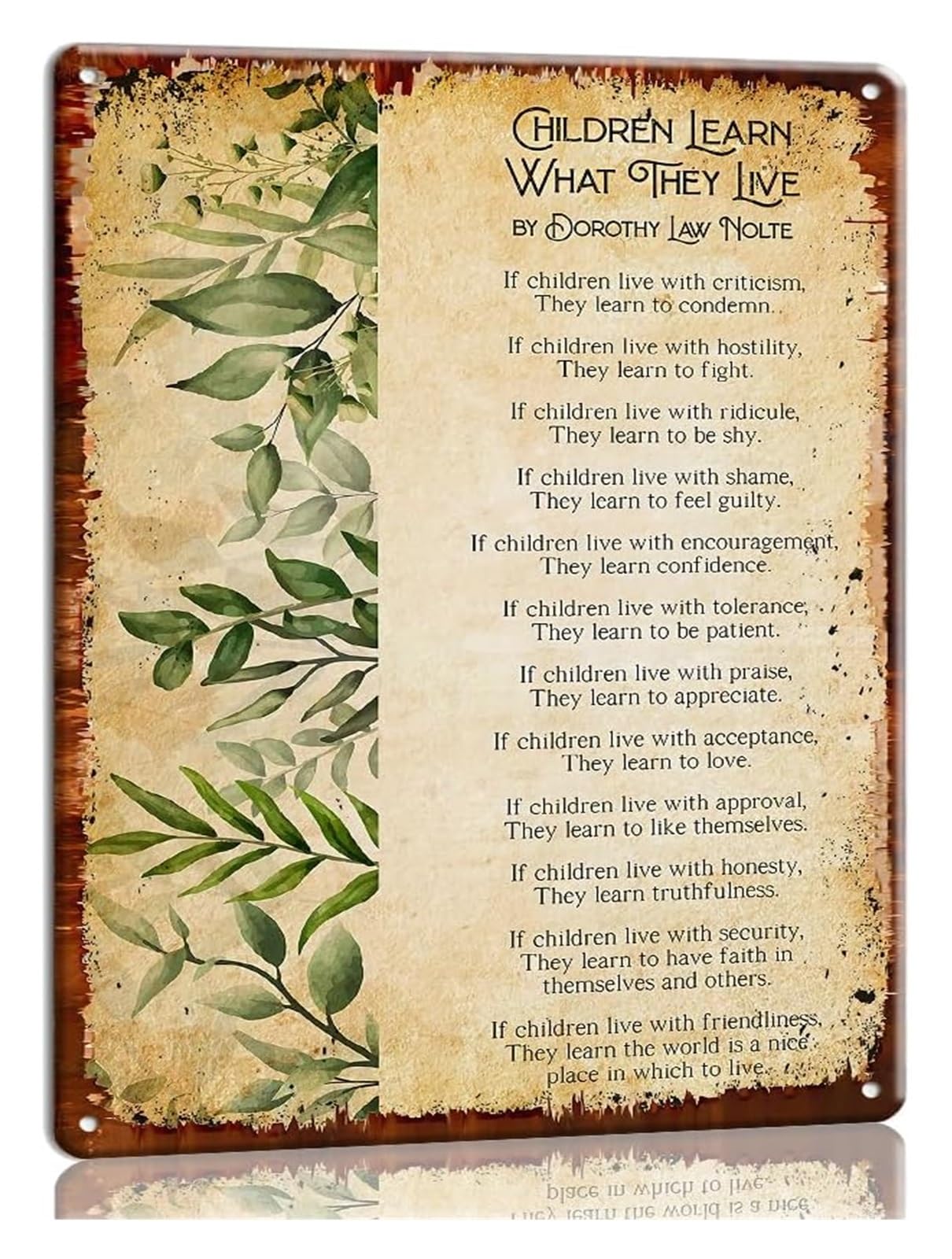 NWPNLXEA Learn What They Live Metal Sign Parent Poem Wall-Art for Nursery Playroom Living Room Parents Gift 8 X 12 in